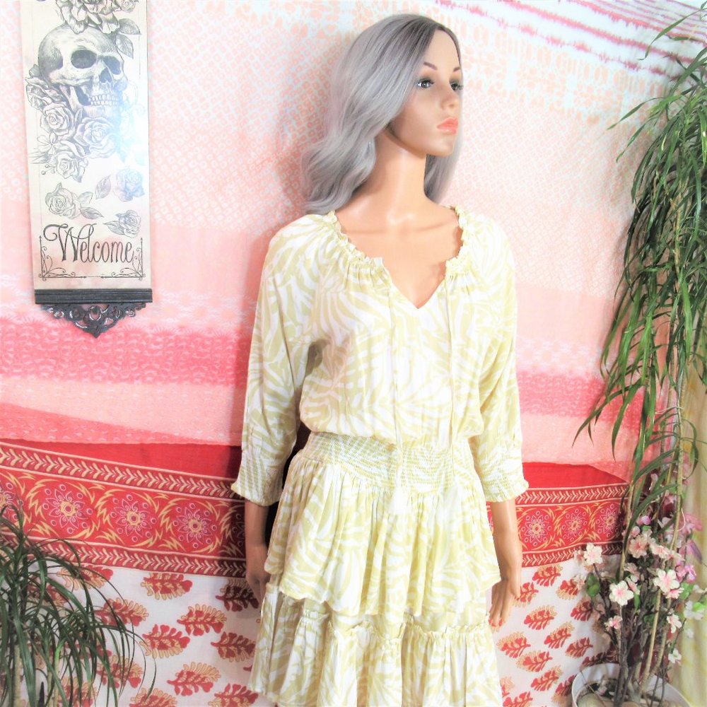 Patrons of Peace White Prairie Boho Peasant Ruffles Smock Dress - Picture 13 of 15